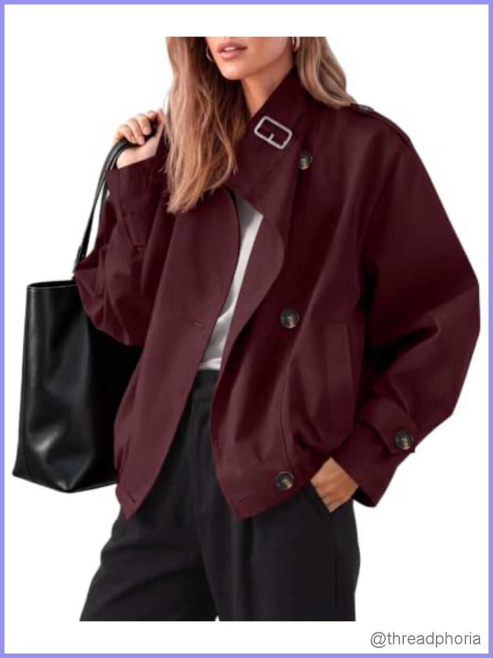 Women's Funnel Neck Cropped Trench Jacket with Side Pockets Casual Coat